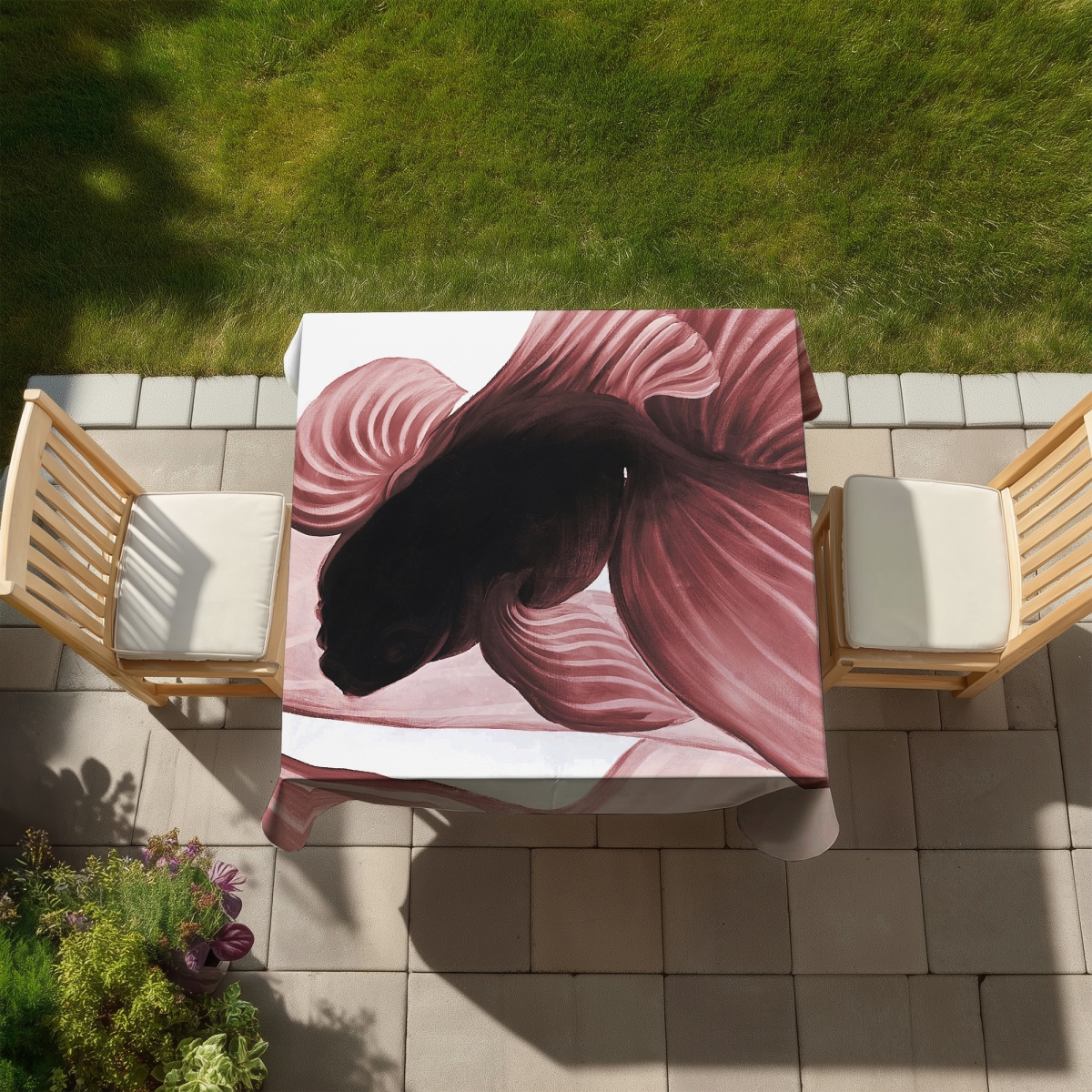 Picture of Begin Home Decor C1TC585802HJDK 58 x 58 in. Two Red Betta Tablecloth - Aquatic Home Decor - Indoor & Outdoor