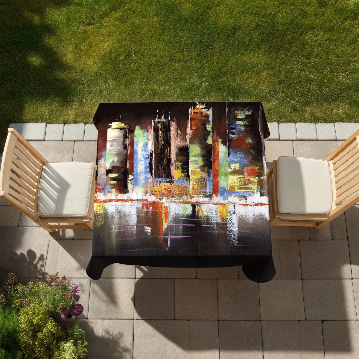 Picture of Begin Home Decor C1TC5858DWNSEC 58 x 58 in. Cityscape by Night Tablecloth - Indoor & Outdoor Home Decor