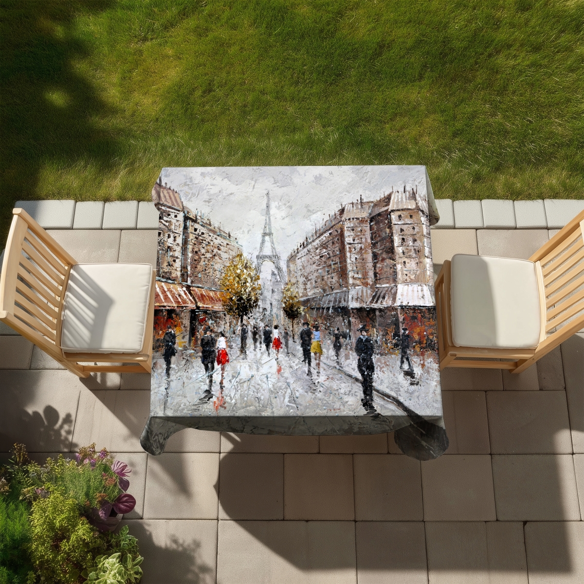 Picture of Begin Home Decor C1TC5858N162EJ 58 x 58 in. Paris Busy Street Tablecloth - Indoor Outdoor Home Decor