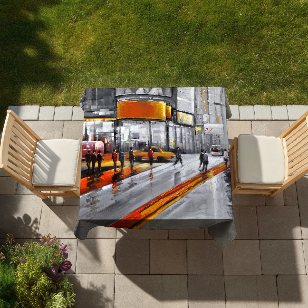 Picture of Begin Home Decor C1TC5858IYAJP1 58 x 58 in. Circulation in Times Square Gray Tablecloth - Indoor & Outdoor
