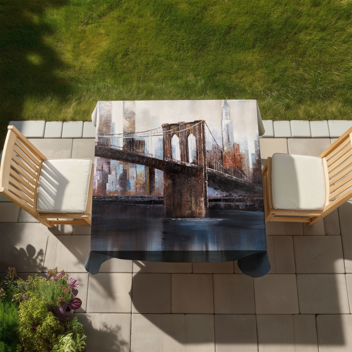 Picture of Begin Home Decor C1TC5858R315RQ 58 x 58 in. Urban Brooklyn Bridge Tablecloth - Indoor & Outdoor Home Decor