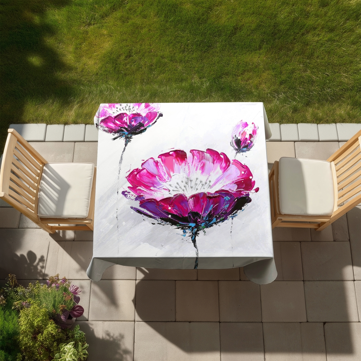 Picture of Begin Home Decor C1TC5858Z4R7BP 58 x 58 in. Pink Wild Flowers Tablecloth - Botanical Floral Home Decor