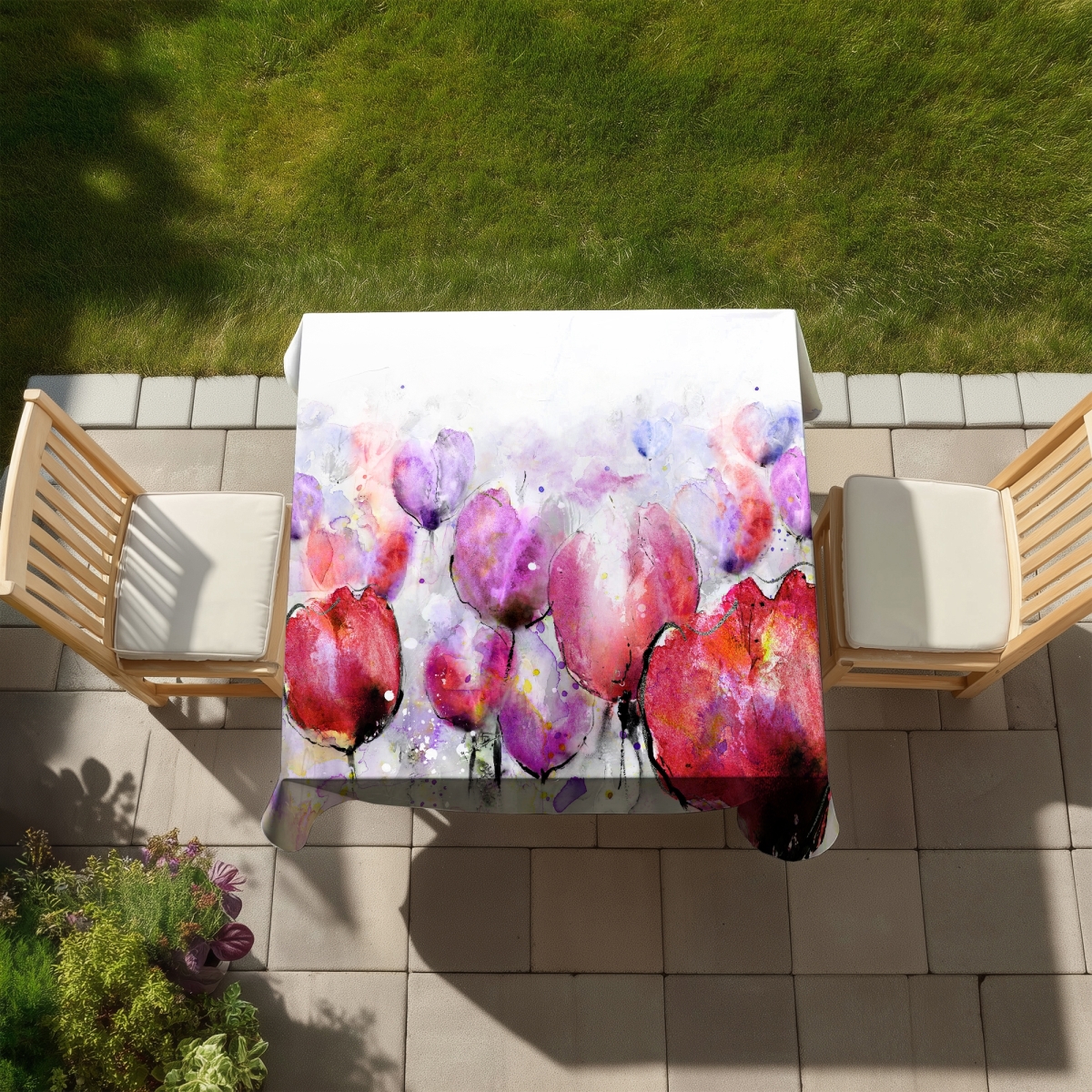 Picture of Begin Home Decor C1TC5858KG2A96 58 x 58 in. Pink Tulips Field Tablecloth - Floral Botanical Home Decor