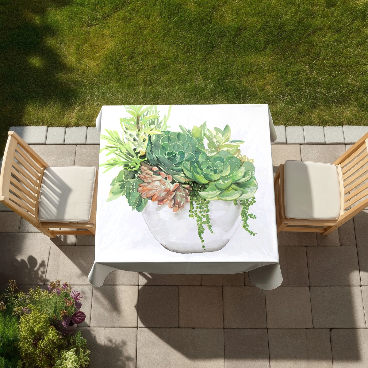 Picture of Begin Home Decor C1TC5858Y2EG58 58 x 58 in. Succulent Assortment Tablecloth - Indoor & Outdoor Home Decor