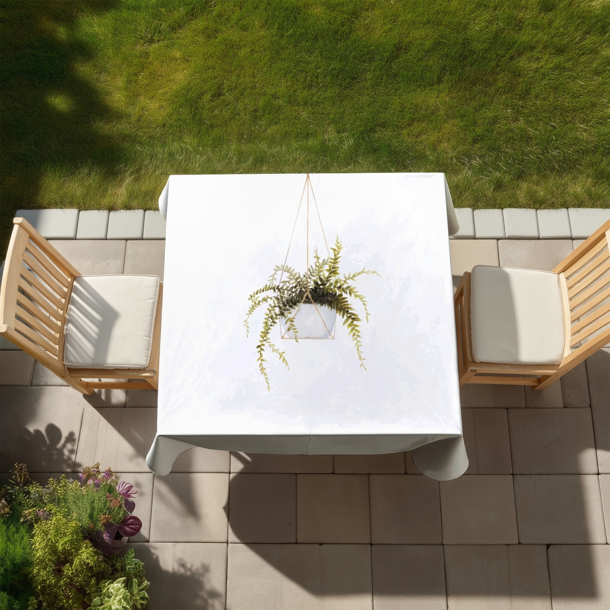 Picture of Begin Home Decor C1TC58582WSEZG 58 x 58 in. Gray Botanical Tablecloth - Suspended Fern - Indoor & Outdoor Decor