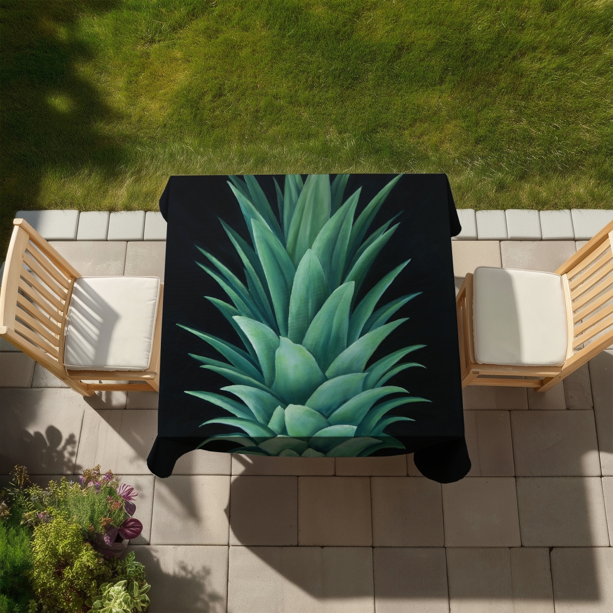 Picture of Begin Home Decor C1TC5858SQYWZD 58 x 58 in. Pineapple Leaves Tablecloth - Exotic Indoor & Outdoor Decor