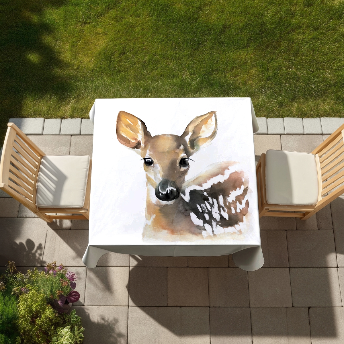 Picture of Begin Home Decor C1TC5858XUUJM5 58 x 58 in. Watercolor Fawn Face Tablecloth - Indoor & Outdoor Home Decor