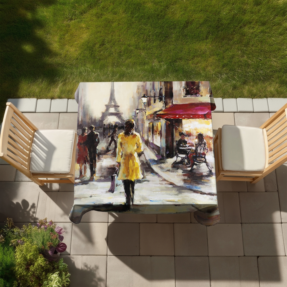 Picture of Begin Home Decor C1TC5858I3JBII 58 x 58 in. Yellow Coat Woman Tablecloth - Indoor & Outdoor Home Decor