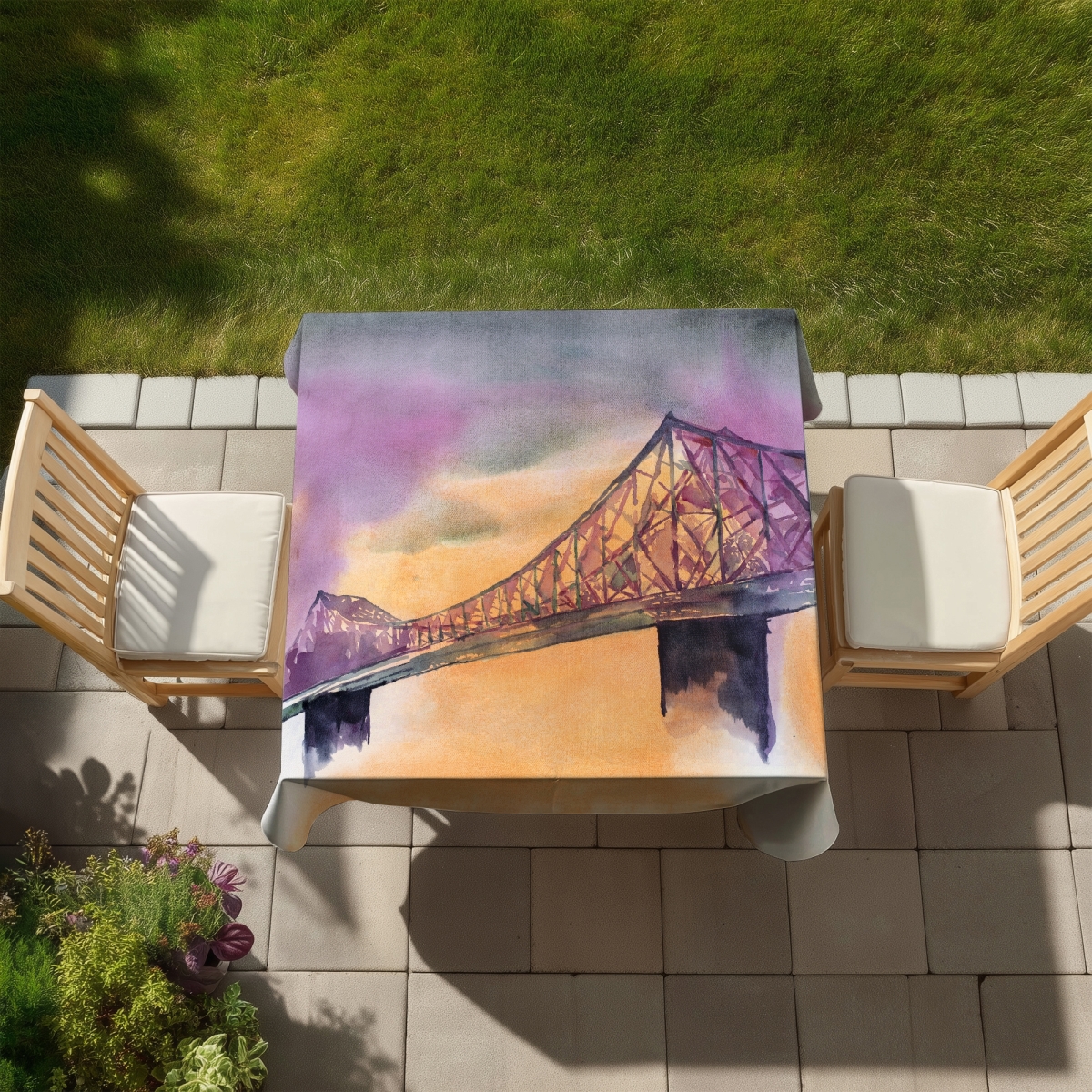 Picture of Begin Home Decor C1TC5858NMM01S 58 x 58 in. Montreal Jacques-Cartier Bridge Tablecloth - Indoor & Outdoor Decor