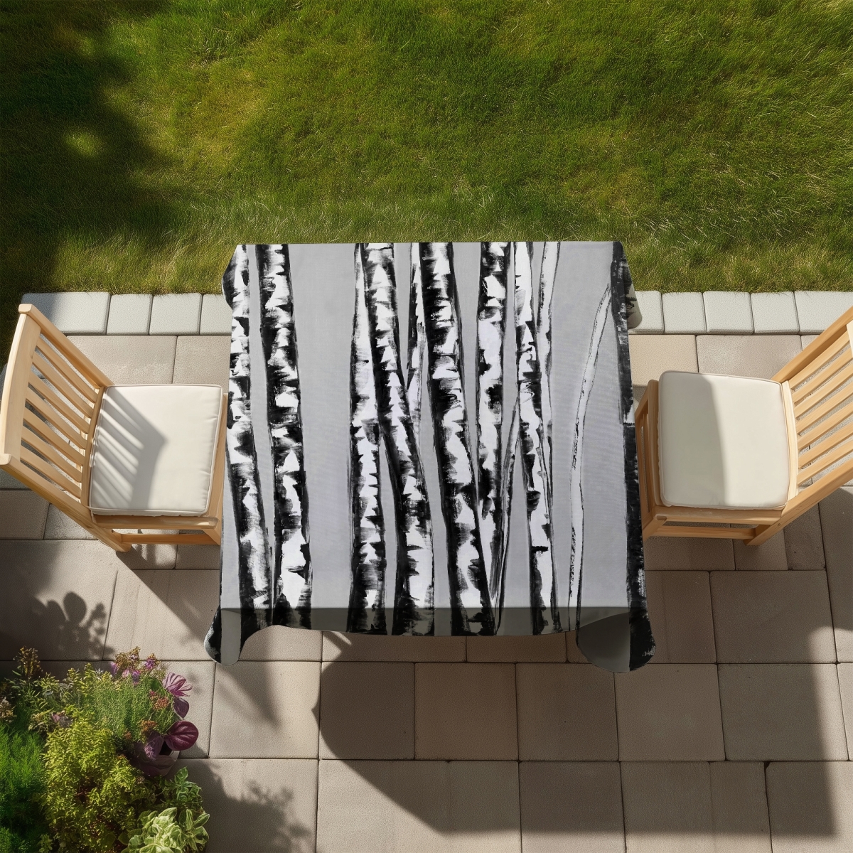 Picture of Begin Home Decor C1TC5858G22EUG 58 x 58 in. Birches Intersecting Gray Tablecloth - Indoor Outdoor Decor