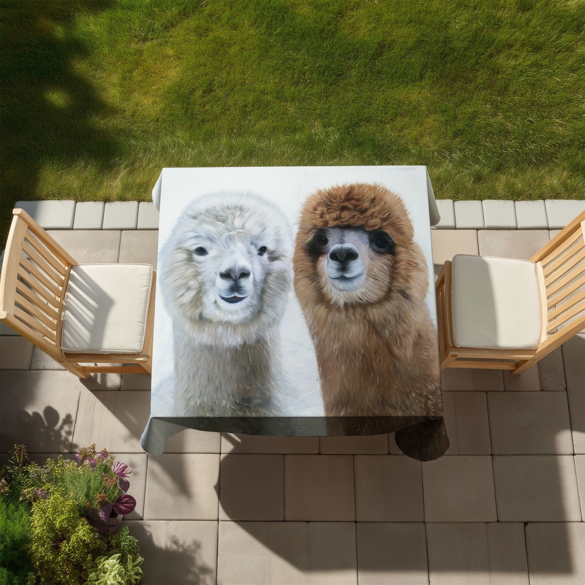Picture of Begin Home Decor C1TC58581IXVNL 58 x 58 in. Two Llamas Rustic Tablecloth - Indoor & Outdoor Farm Decor
