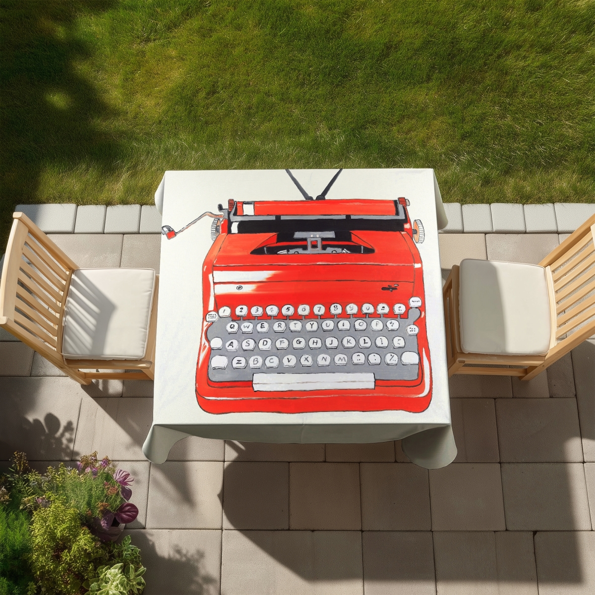 Picture of Begin Home Decor C1TC5858Q2SFGW 58 x 58 in. Red Typewriter Machine Tablecloth - Indoor & Outdoor Decor