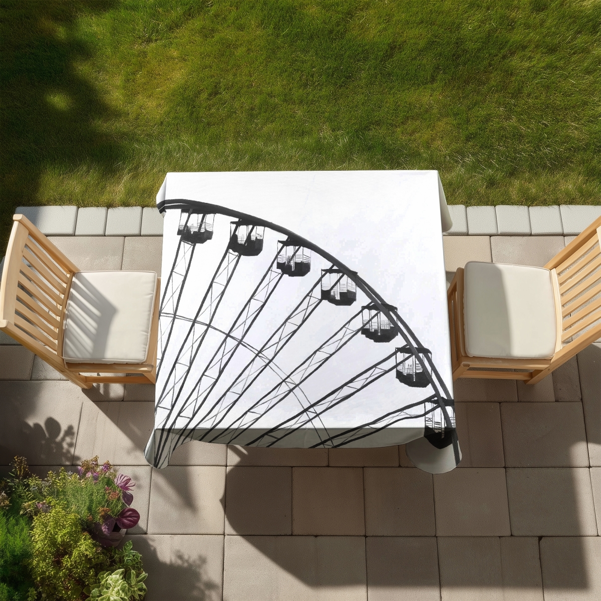 Picture of Begin Home Decor C1TC5858UTAS4P 58 x 58 in. White Monochrome Ferris Wheel Tablecloth - Indoor & Outdoor Decor