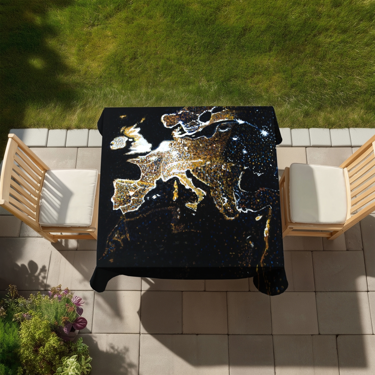 Picture of Begin Home Decor C1TC5858AZYL99 58 x 58 in. European Continent Satellite View Tablecloth - Indoor & Outdoor Decor