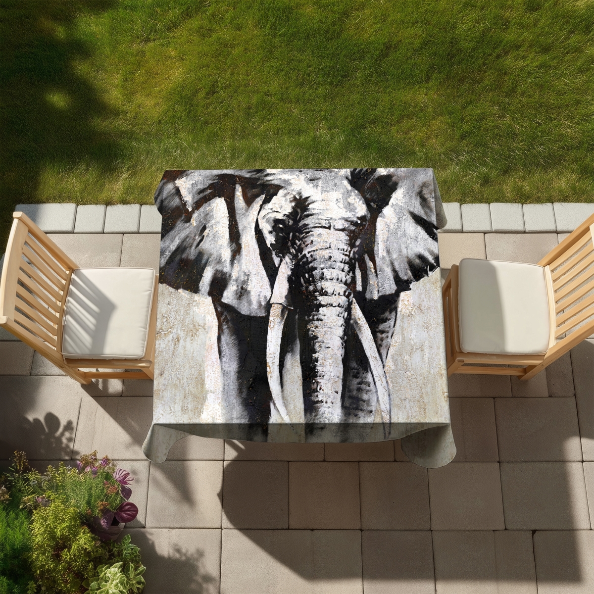 Picture of Begin Home Decor C1TC58589AXYS0 58 x 58 in. Grayscale Elephant Tablecloth - Indoor & Outdoor Home Decor