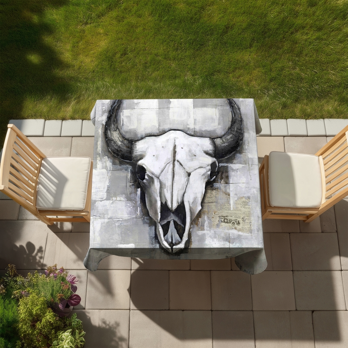 Picture of Begin Home Decor C1TC58584DFDJC 58 x 58 in. Industrial Style Bull Skull Tablecloth - Indoor & Outdoor Decor