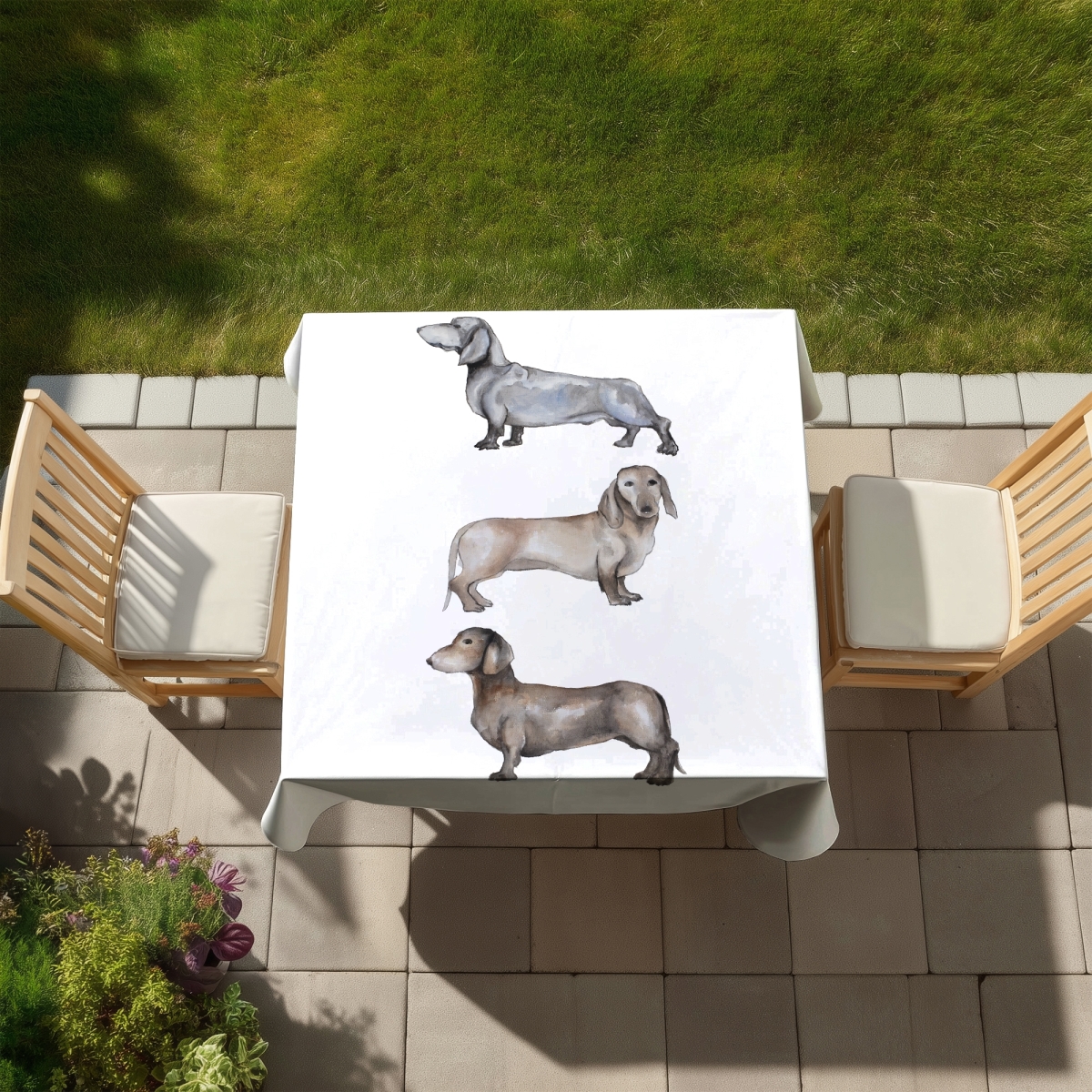 Picture of Begin Home Decor C1TC58582LO2F2 58 x 58 in. Small Dachshund Dog Tablecloth - Indoor & Outdoor Home Decor