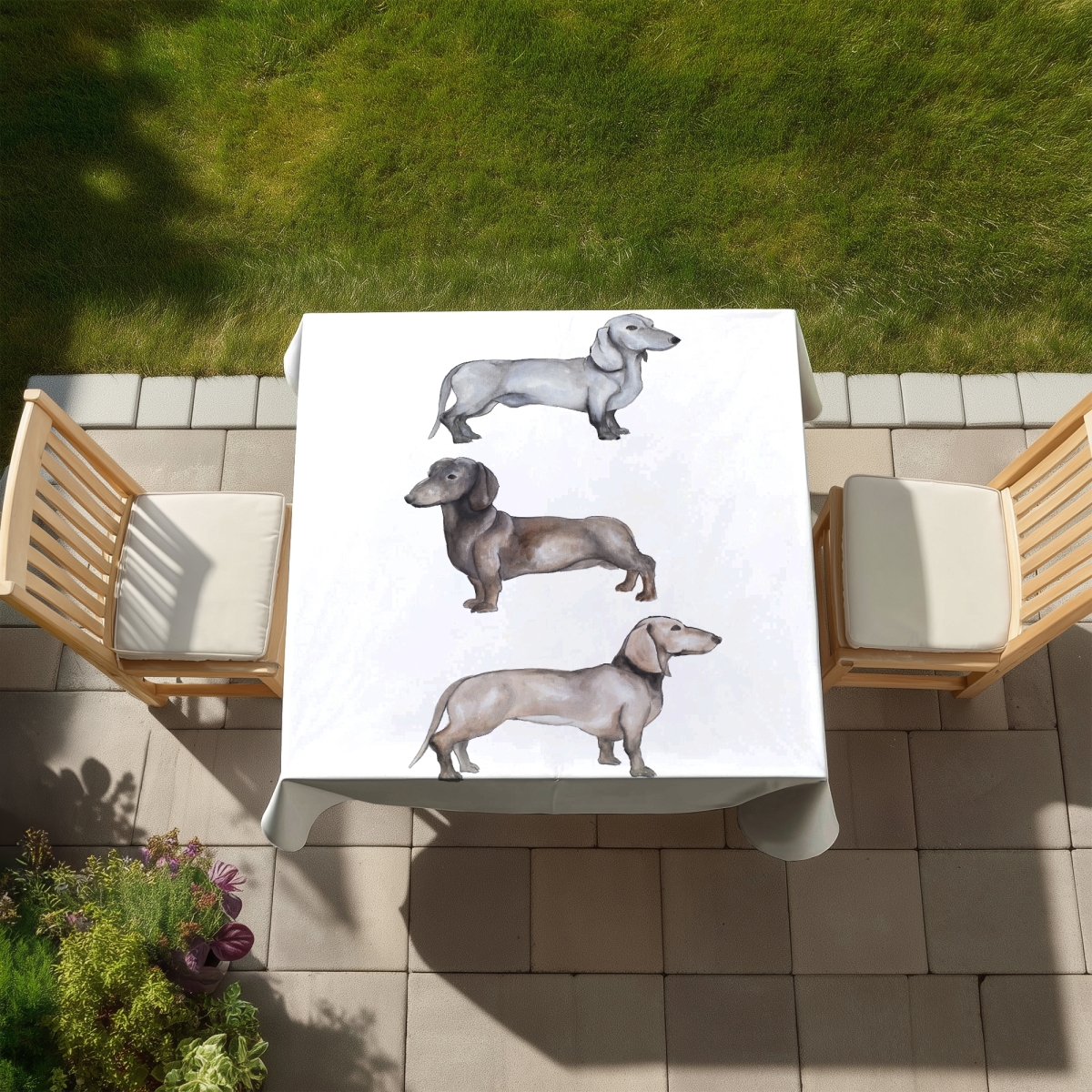Picture of Begin Home Decor C1TC5858X7DNIR 58 x 58 in. Scandinavian Brown Dachshund Dogs Tablecloth - Indoor & Outdoor