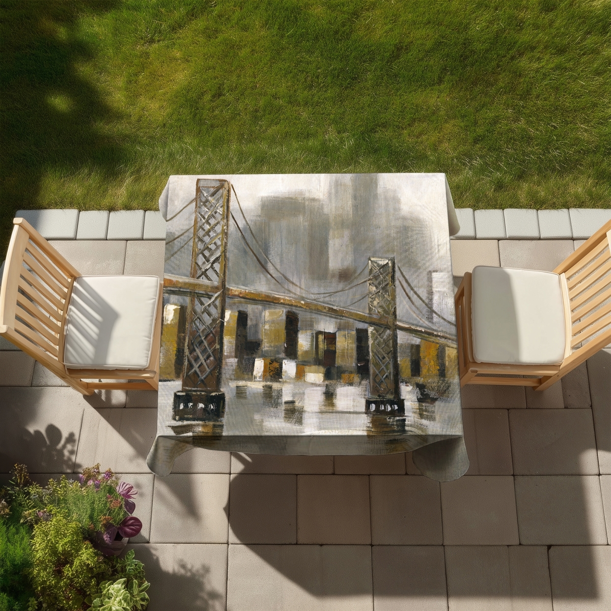 Picture of Begin Home Decor C1TC5858BAD6FT 58 x 58 in. Bridge by A Cloudy Day Tablecloth - Brown Cities Decor