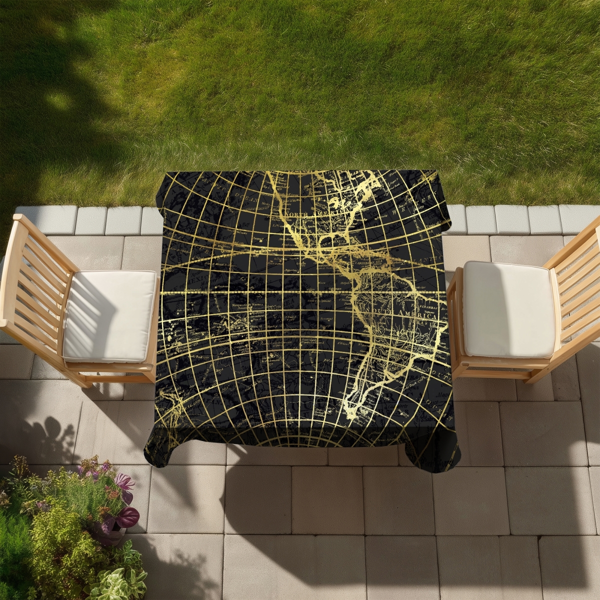 Picture of Begin Home Decor C1TC5858HZ2BX4 58 x 58 in. Blue Satellite View Tablecloth - Black Marine World Map Design