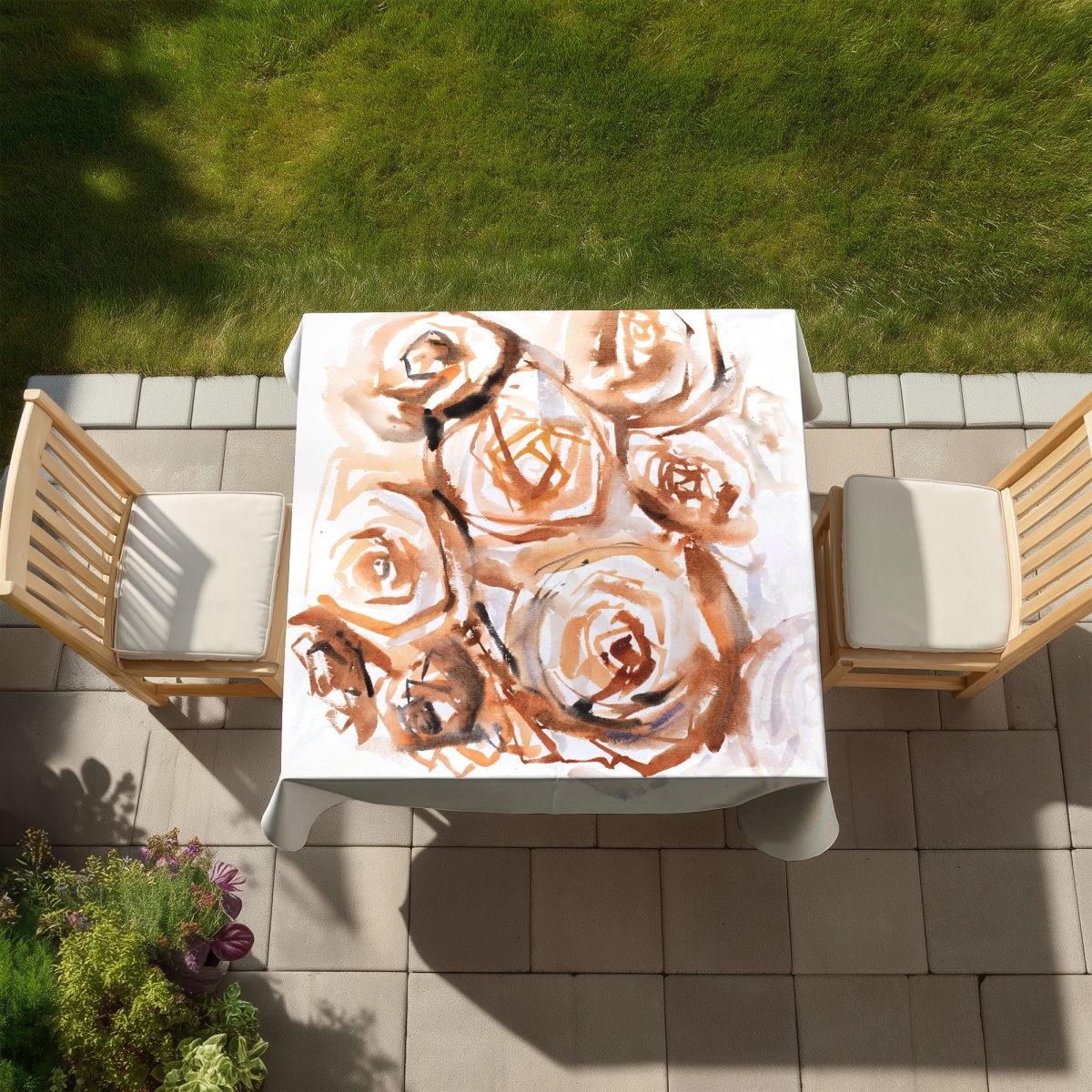 Picture of Begin Home Decor C1TC5858QVNDKH 58 x 58 in. Brown Tablecloth - Abstract Roses Sepia Style for Home Decor