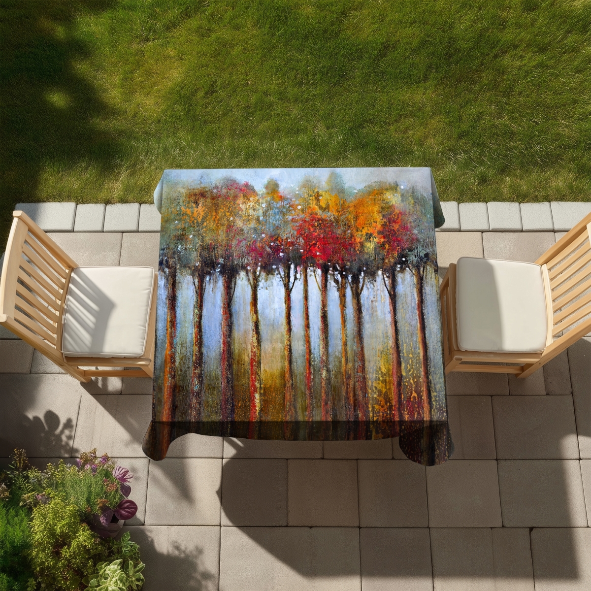 Picture of Begin Home Decor C1TC585820G52E 58 x 58 in. Colorful Leaves Trees Tablecloth - Indoor & Outdoor Home Decor