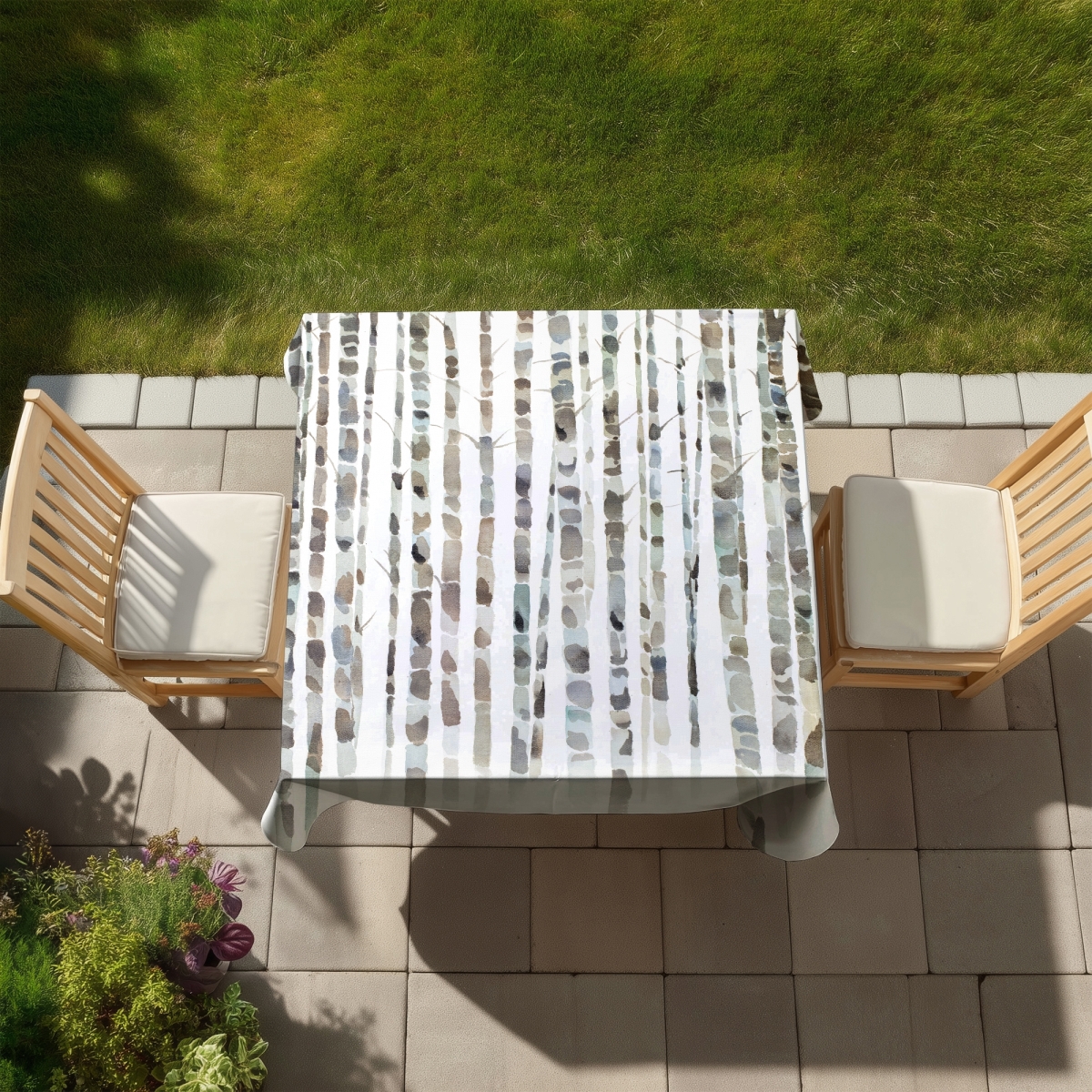 Picture of Begin Home Decor C1TC5858O22LF3 58 x 58 in. Minimalist Trees Blue Tablecloth - Watercolor Birch Forest Decor