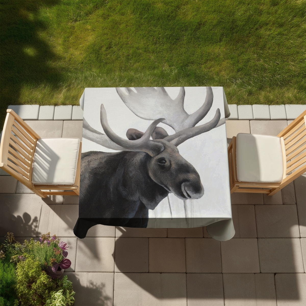 Picture of Begin Home Decor C1TC5858LEXCX9 58 x 58 in. Rustic Moose Brown Deer Tablecloth - Indoor Outdoor Decor
