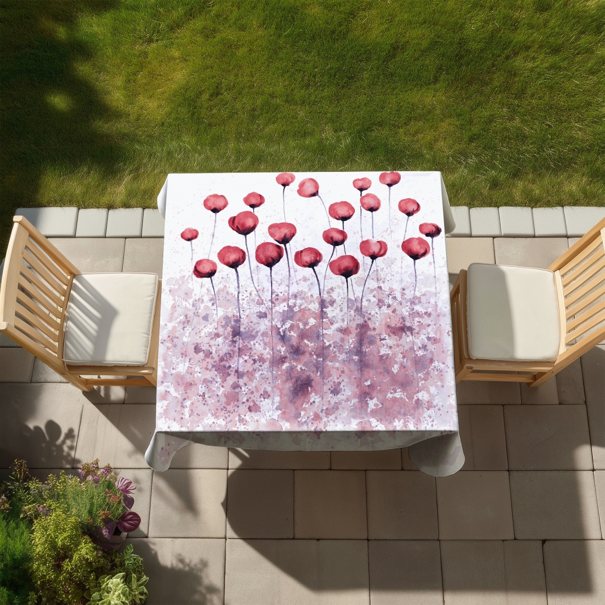 Picture of Begin Home Decor C1TC5858HQF48U 58 x 58 in. Pink Flowers Paint Splash Tablecloth - Indoor & Outdoor Decor