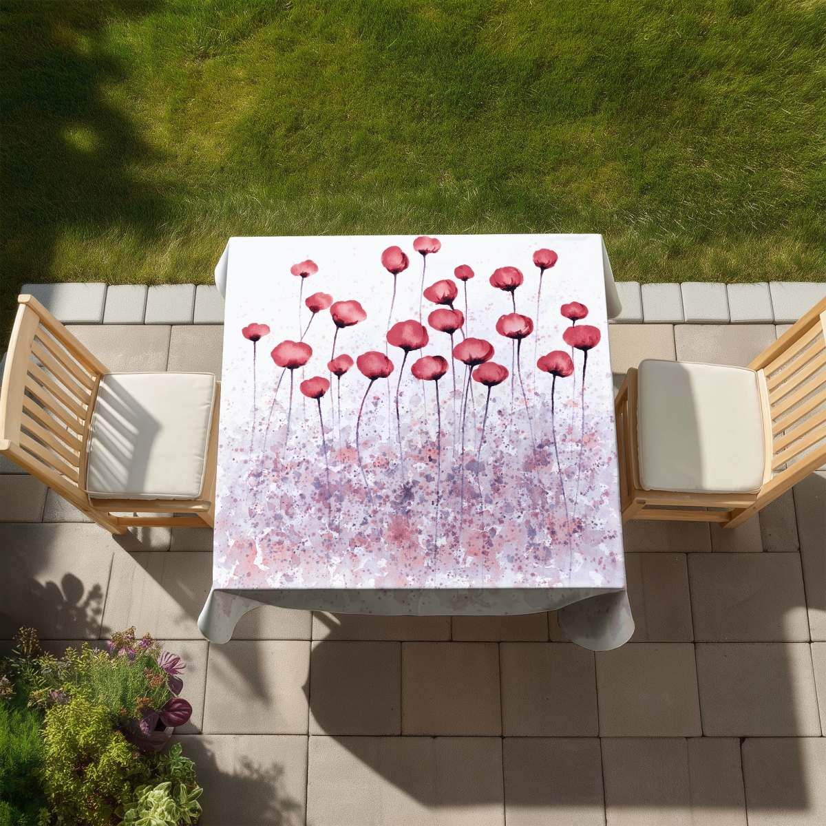 Picture of Begin Home Decor C1TC58580QMMZW 58 x 58 in. Pink Flowers in A Field Tablecloth - Purple Floral Home Decor