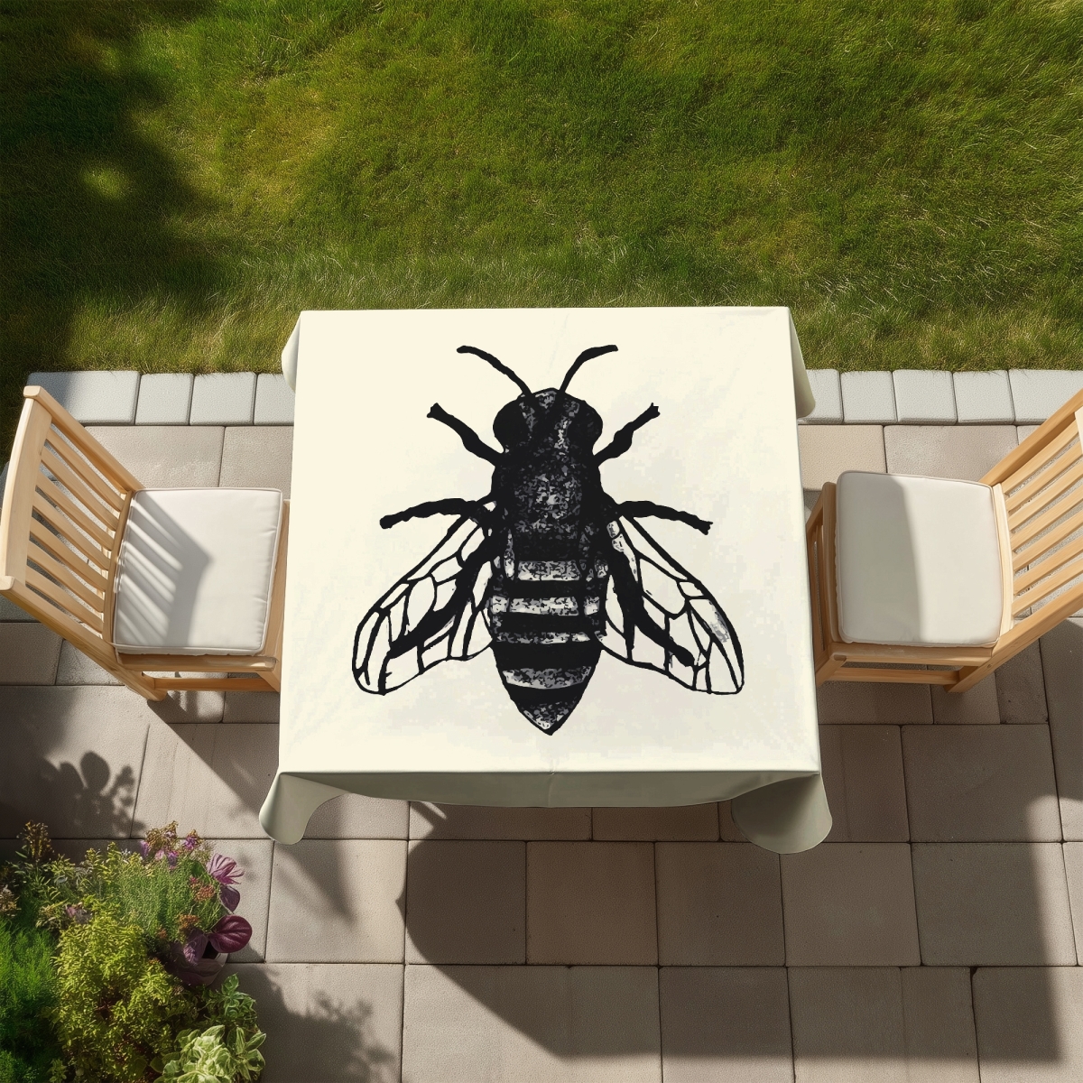 Picture of Begin Home Decor C1TC5858H2Z2QU 58 x 58 in. Bee Insect Industrial Black Tablecloth - Indoor & Outdoor Decor
