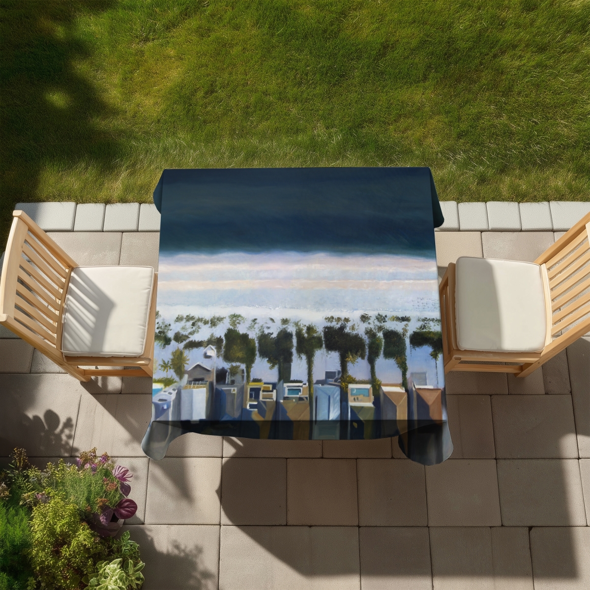 Picture of Begin Home Decor C1TC5858GPFO20 58 x 58 in. Exotic Blue Tablecloth - Birds Eye View Beach Design Decor