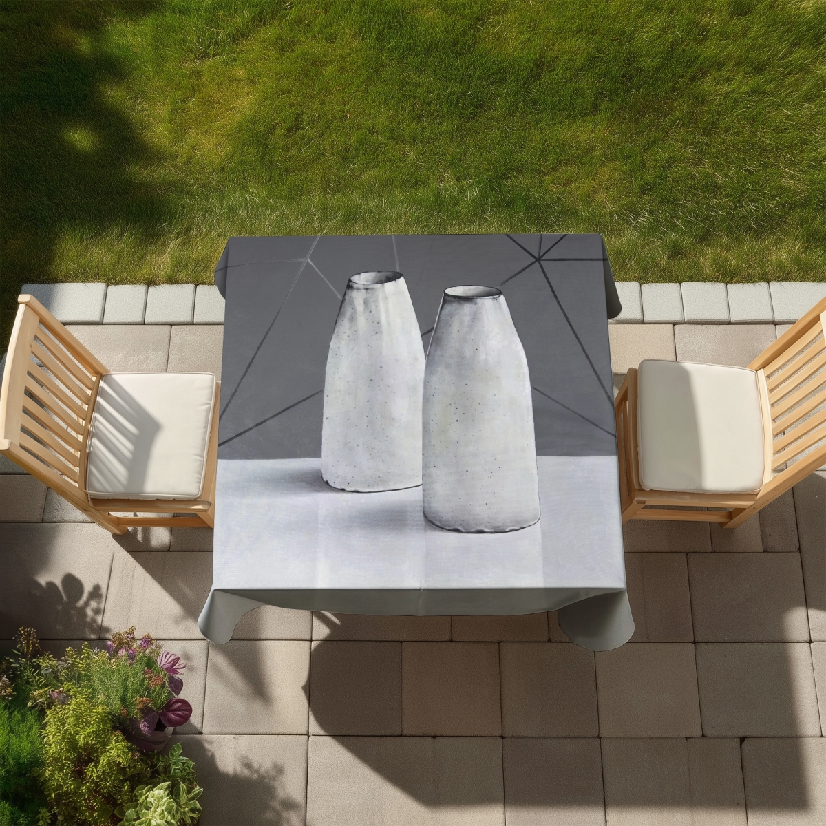Picture of Begin Home Decor C1TC5858F34GCZ 58 x 58 in. Vases Monochrome Gastronomy White Tablecloth - Indoor & Outdoor