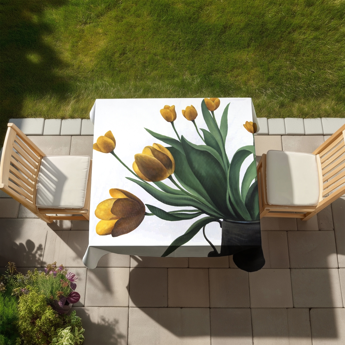 Picture of Begin Home Decor C1TC58580N79PH 58 x 58 in. Yellow Tulips Farmhouse Tablecloth - Indoor & Outdoor Home Decor