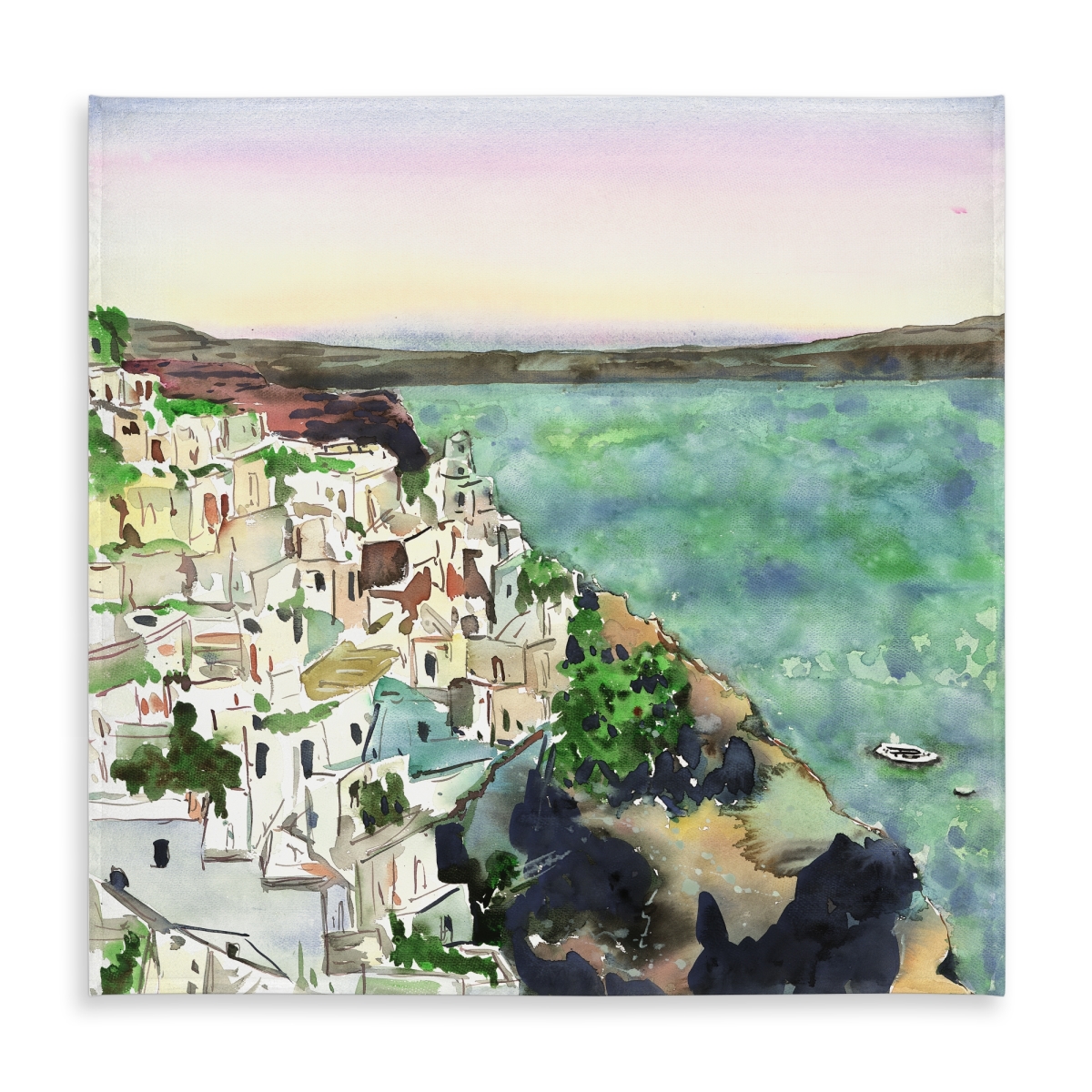 Picture of Begin Home Decor C1TC58585XQFKU 58 x 58 in. Coastal Turquoise Boat Tablecloth - Landscape of Crete Decor