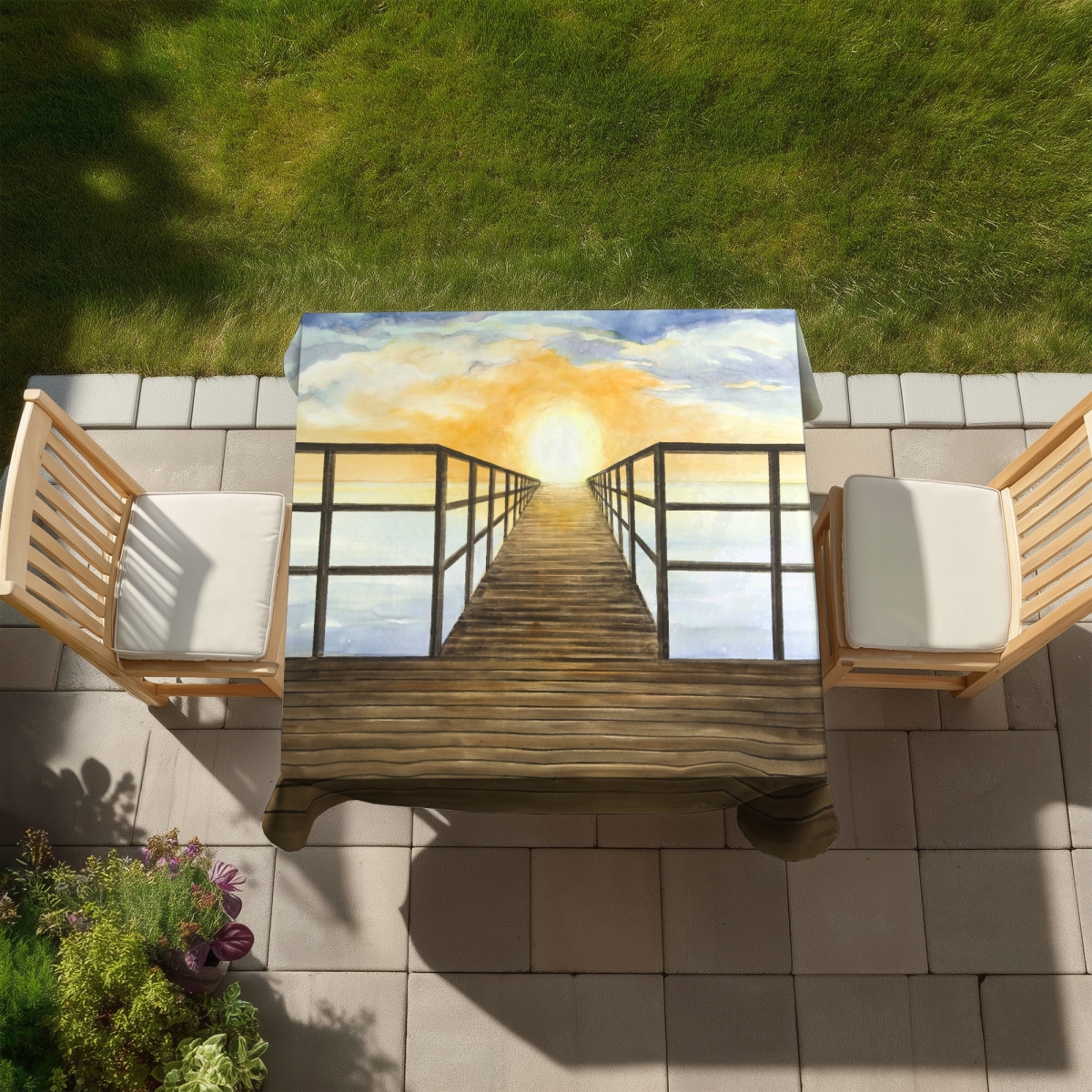 Picture of Begin Home Decor C1TC585855PMKN 58 x 58 in. Sunset in the Sea Exotic Yellow Coastal Tablecloth - Home Decor