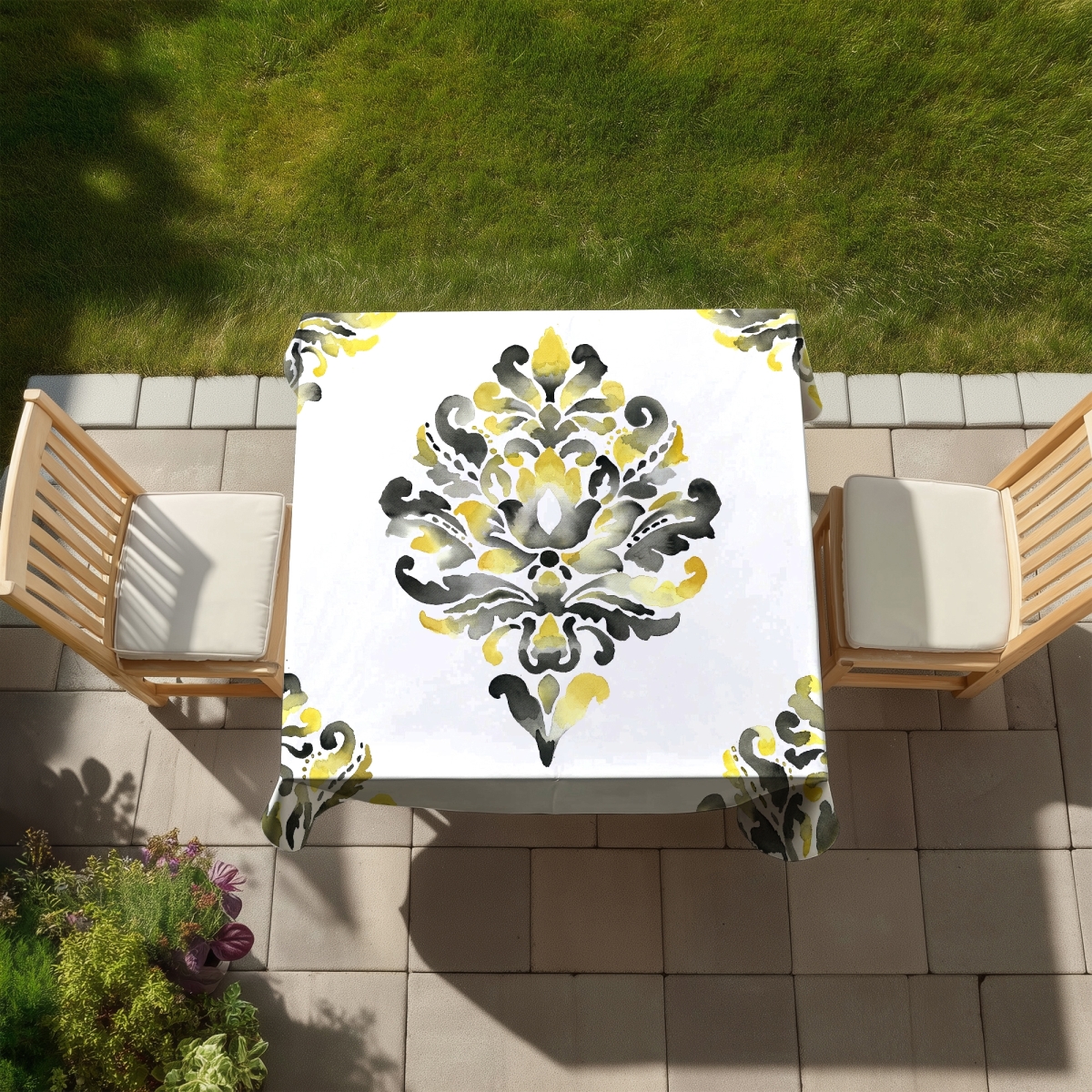 Picture of Begin Home Decor C1TC58582PMKNV 58 x 58 in. Gray Bohemian Tablecloth - Baroque Pattern - Indoor & Outdoor Decor