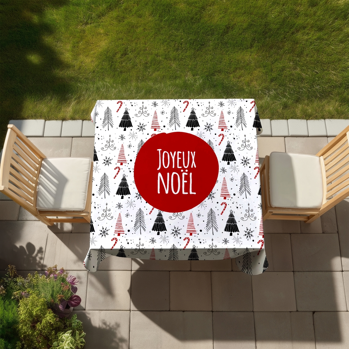 Picture of Begin Home Decor C1TC5858V5UTRU 58 x 58 in. Merry Christmas Tablecloth - Holiday Trees Indoor & Outdoor Decor