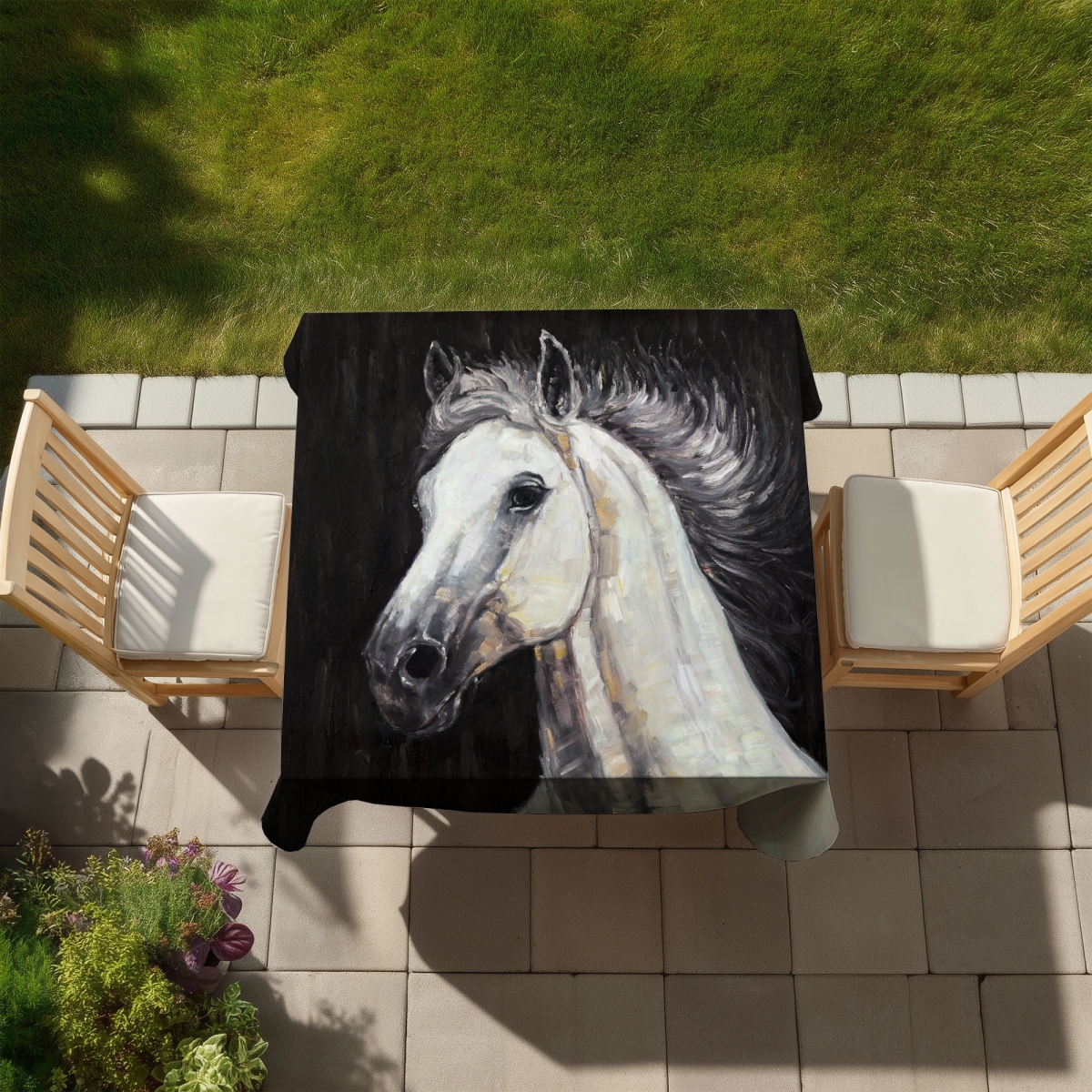 Picture of Begin Home Decor C1TC5858DS4SOE 58 x 58 in. Rustic White Farm Animals Tablecloth - White Star Horse Decor