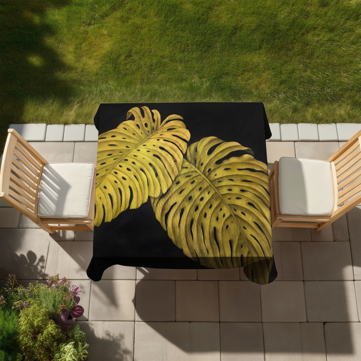 Picture of Begin Home Decor C1TC5858T84Z09 58 x 58 in. Gold Monstera Botanical Tablecloth - Indoor & Outdoor Home Decor