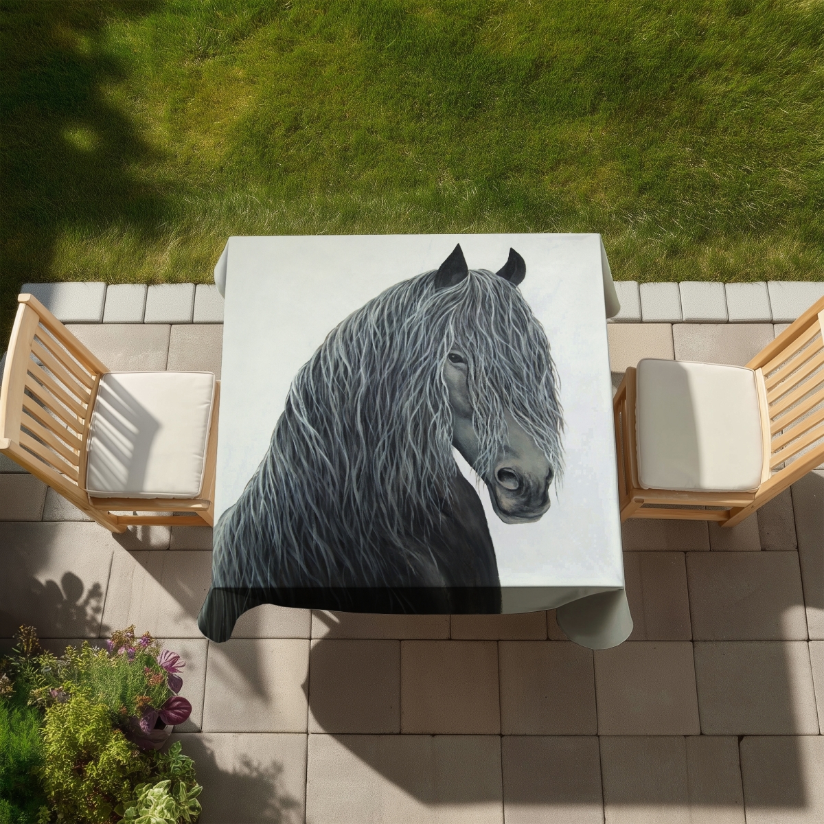 Picture of Begin Home Decor C1TC5858HBBXFW 58 x 58 in. Wild Heart Horse Tablecloth - Rustic Farm Animal Decor