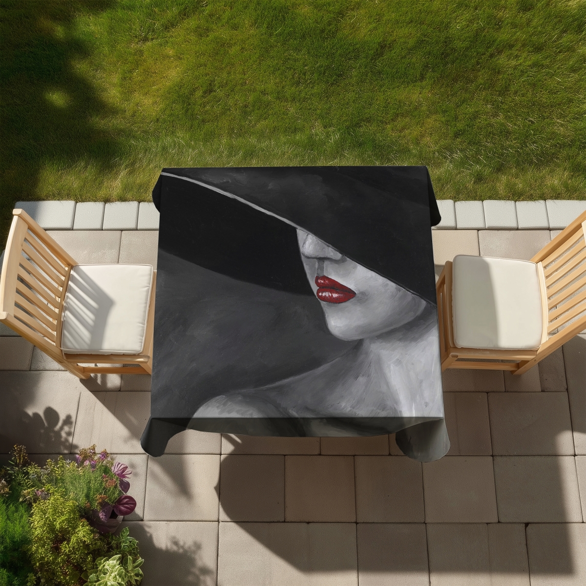 Picture of Begin Home Decor C1TC58587R8CDL 58 x 58 in. Beauty Gray Tablecloth - Mysterious Woman with Hat Decor