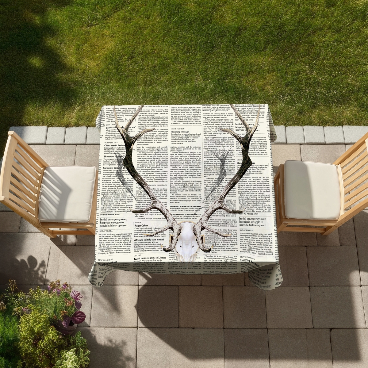 Picture of Begin Home Decor C1TC5858NRI3AN 58 x 58 in. Rustic Brown Animals Tablecloth - Deer Horns on Sapper Decor