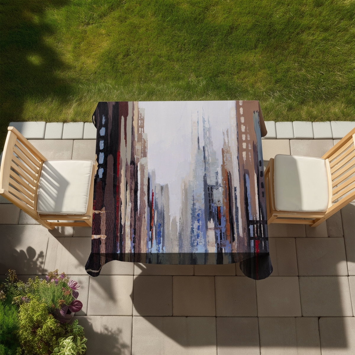 Picture of Begin Home Decor C1TC58585Z46AK 58 x 58 in. Abstract Buildings Tablecloth - Indoor & Outdoor Home Decor