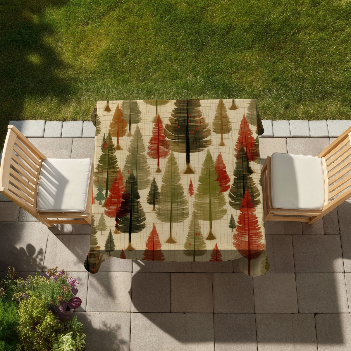 Picture of Begin Home Decor C1TC5858070XGN 58 x 58 in. Fir Trees Pattern Tablecloth - Indoor Outdoor Home Decor