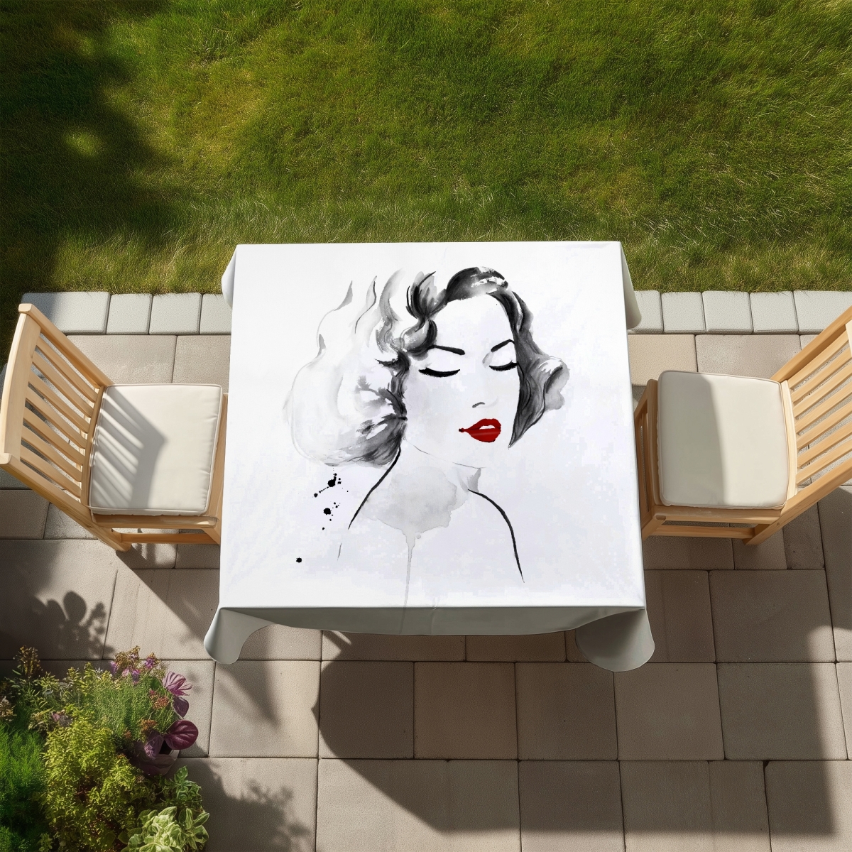 Picture of Begin Home Decor C1TC5858ZINI5C 58 x 58 in. Minimalist Watercolor Woman Tablecloth - Indoor & Outdoor Decor