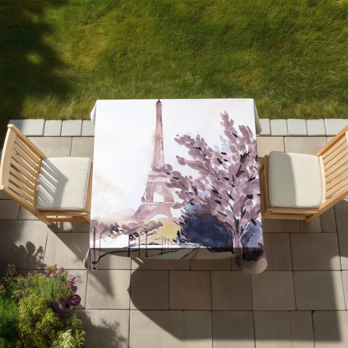 Picture of Begin Home Decor C1TC58581Y8U8P 58 x 58 in. Paris & Eiffel Scene Tablecloth - Blue Indoor & Outdoor Decor
