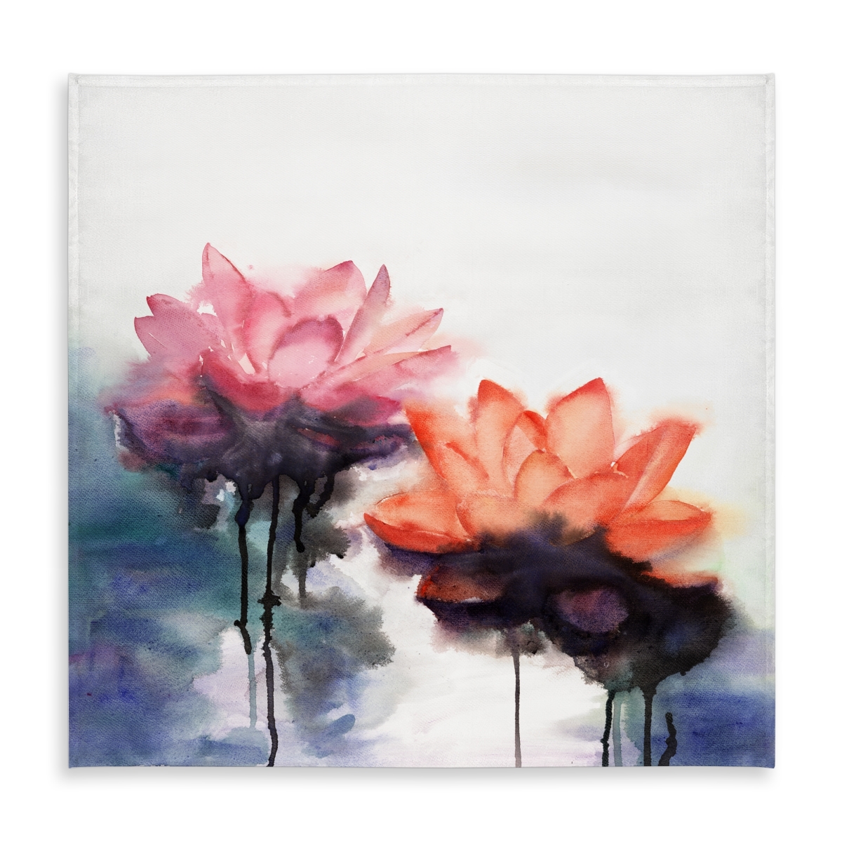 Picture of Begin Home Decor C1TC5858K5ZTVW 58 x 58 in. Blue Botanical Tablecloth - Watercolor Lotus Flowers Decor