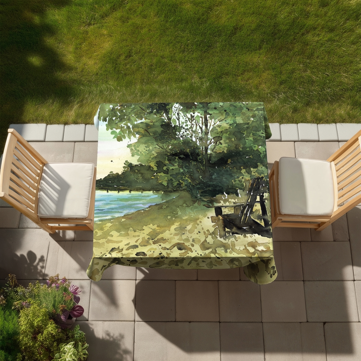 Picture of Begin Home Decor C1TC5858V7ZZ69 58 x 58 in. Day at the Lake Coastal Tablecloth - Indoor & Outdoor Decor