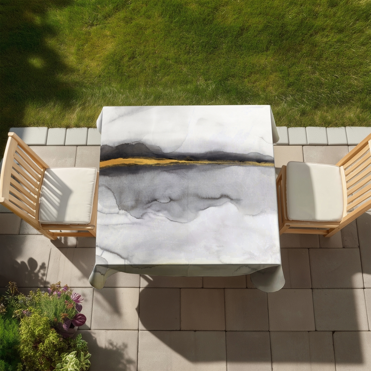Picture of Begin Home Decor C1TC5858K9NXOK 58 x 58 in. Gold Stripe Abstract Tablecloth - Indoor & Outdoor Home Decor